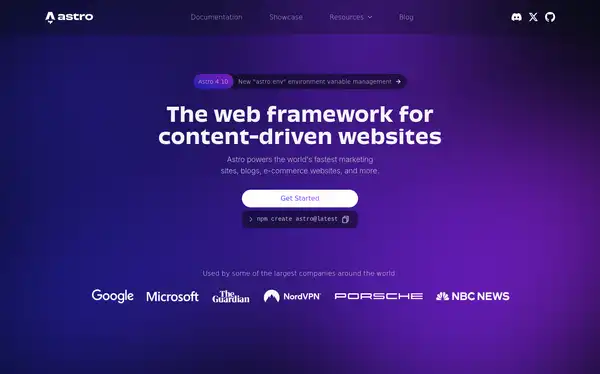 Screenshot: Astro Webseite